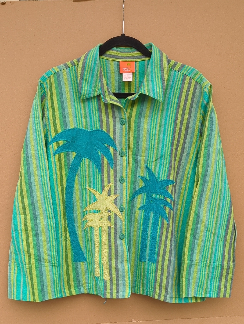 Hearts of Palm Striped Jacket Women's 12 Green button up tropical Resortwear